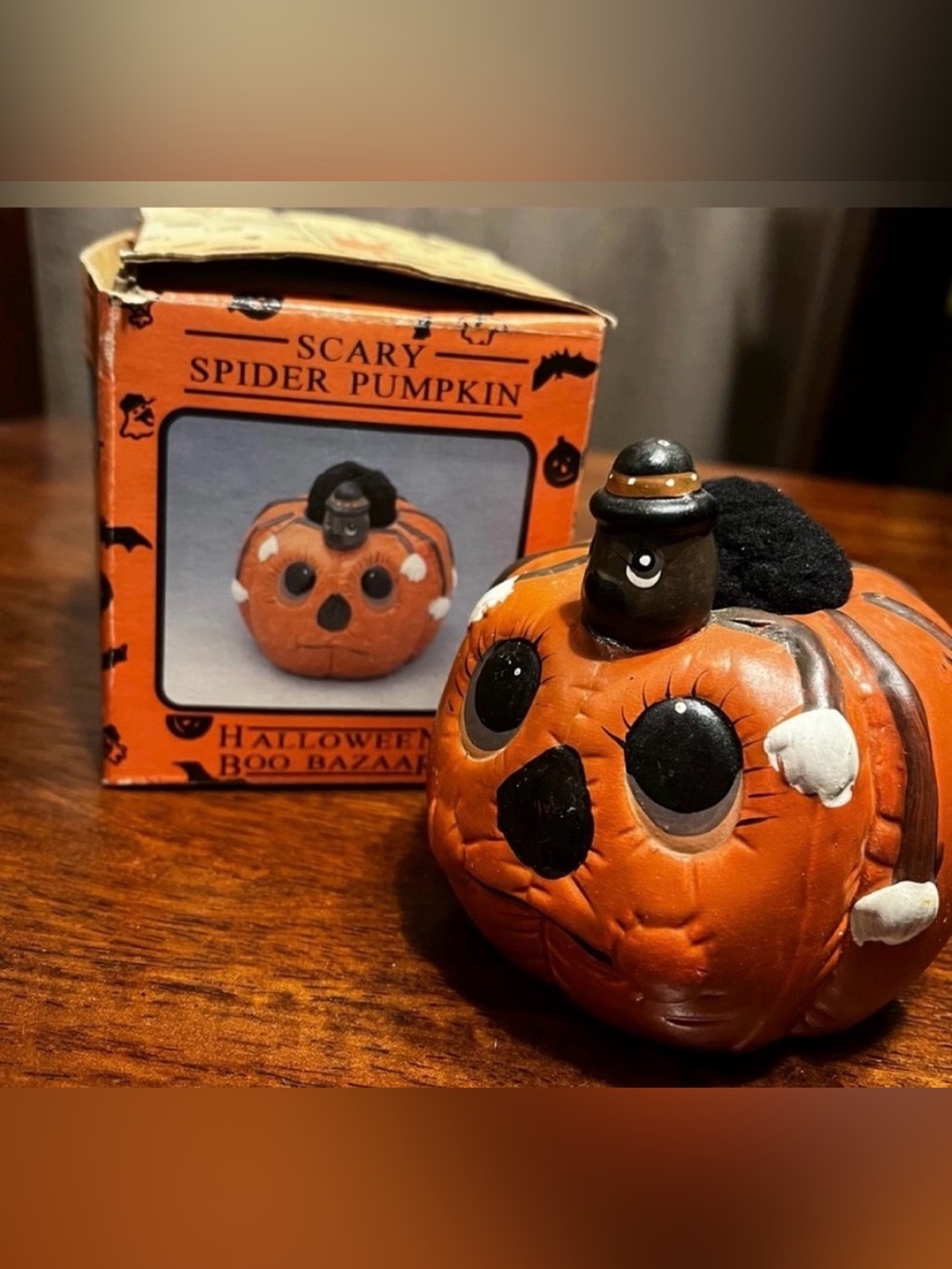 Vintage 1995 Scary Spider Pumpkin Halloween Decor